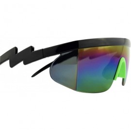 Wrap Rimless Mirrored Performance Sunglasses - Black Frame With Green Nose Pads - CO197HIN3RN $9.80