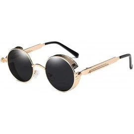 Round Polarized Sunglasses Retro Punk Glasses Vampire too glasses - Golden Border Black Lenses - C218880282C $47.15