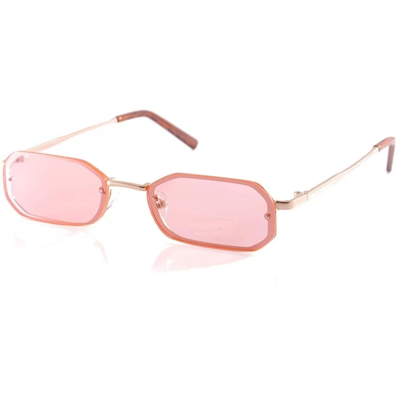 Oval Retro Rimless Tinted Flat Lens Heptagon Rectangle Sunglasses A245 A246 - (Tinted) Pink - C418L8XASO8 $14.65