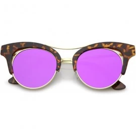 Cat Eye Women's Oversize Cutout Brow Bar Mirror Round Flat Lens Cat Eye Sunglasses 51mm - Tortoise-gold / Purple Mirror - CI1...