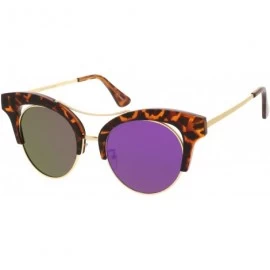 Cat Eye Women's Oversize Cutout Brow Bar Mirror Round Flat Lens Cat Eye Sunglasses 51mm - Tortoise-gold / Purple Mirror - CI1...
