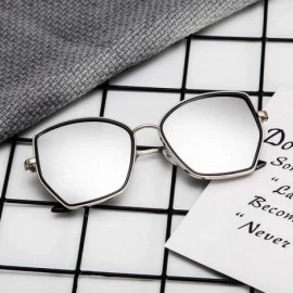 Oval Polarized UV Protection Sunglasses for Men Women Full rim frame Square Acrylic Lens Metal Frame Sunglass - Silver - C819...