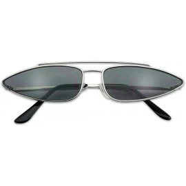Aviator Ultra Slim Retro 90's Skinny Wide Oval Sun Glasses Narrow Metal Crossbrow Cateye Shades - Silver Frame - Black - C118...