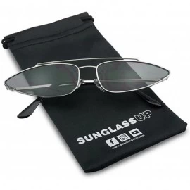 Aviator Ultra Slim Retro 90's Skinny Wide Oval Sun Glasses Narrow Metal Crossbrow Cateye Shades - Silver Frame - Black - C118...