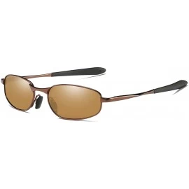 Wrap Polarized Sunglasses Small Size Rectangular Metal Frame for Men and Women UV400 Protection - Brown - CW18DOXYU2C $13.02