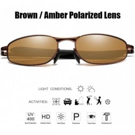 Wrap Polarized Sunglasses Small Size Rectangular Metal Frame for Men and Women UV400 Protection - Brown - CW18DOXYU2C $13.02