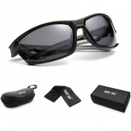 Sport Polarized Sports Sunglasses for Baseball Running Cycling Fishing Golf - Black Frame Grey Lenses - CN18E7M5SEY $12.07