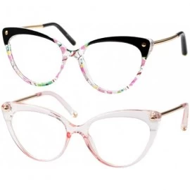 Oversized Ladies Oversized Cat Eye Reading Glass Modern Eyeglass Frame - 2 Pairs / Pink + Floral - C318NMIDM9M $17.79