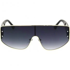 Oversized Futuristic Fresh 80s Scifi Space Shield Metal Flat Top Sunglasses - Gold Black Smoke - CK18OQOEIRU $13.14