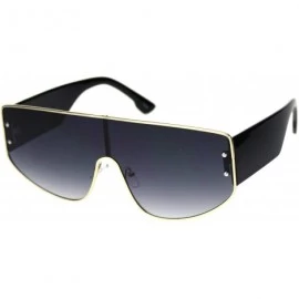 Oversized Futuristic Fresh 80s Scifi Space Shield Metal Flat Top Sunglasses - Gold Black Smoke - CK18OQOEIRU $13.14