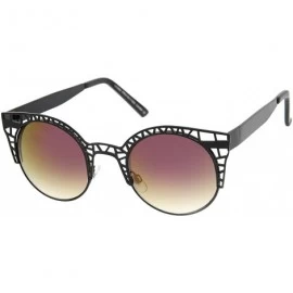 Cat Eye Women's Metal Cut Out Frame Colored Mirror Lens Round Cat Eye Sunglasses 48mm - Black / Purple Mirror - CR12KUKNEIV $...