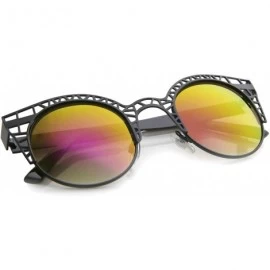 Cat Eye Women's Metal Cut Out Frame Colored Mirror Lens Round Cat Eye Sunglasses 48mm - Black / Purple Mirror - CR12KUKNEIV $...