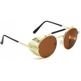 Square Round Sunglasses - Classic Retro Metal Steampunk Style Punk Glasses for Unisex - Golden Frame Tea Lens - CR190EZHMKQ $...