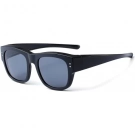 Round Oversized Fits Over Sunglasses Mirrored Polarized Lens for Women and Men - Black Frame - Black Lens - CI182IGSD3U $34.70