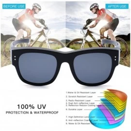 Round Oversized Fits Over Sunglasses Mirrored Polarized Lens for Women and Men - Black Frame - Black Lens - CI182IGSD3U $22.53