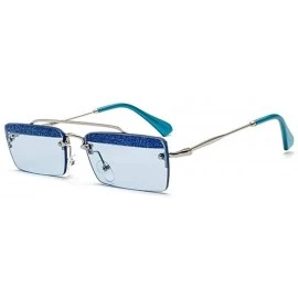 Rectangular Retro Square Polarized Sunglasses UV Protection HD Lenses Lightweight Metal Frame Glasses for Women - Blue - C918...