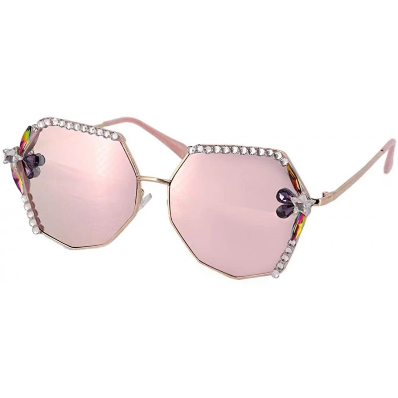 Oversized Stylish Metal Bee Decoration Sunglasses UV Protection Frame - Gold Frame/Pink Lens - CM197HKKTQX $16.05