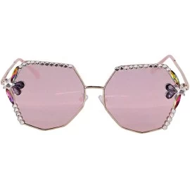 Oversized Stylish Metal Bee Decoration Sunglasses UV Protection Frame - Gold Frame/Pink Lens - CM197HKKTQX $16.05