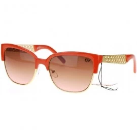 Wayfarer Womens Half Rim Designer Fashion Metal Weave Temple Hipster Sunglasses - Orange - CP11SOL2BOH $18.95