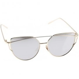 Cat Eye Cats Eye Sunglasses Ladies Women Vintage Metal Frame Celebrity Mirrored Lens - Gold - CF198CND5Z3 $22.48