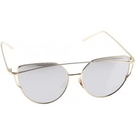 Cat Eye Cats Eye Sunglasses Ladies Women Vintage Metal Frame Celebrity Mirrored Lens - Gold - CF198CND5Z3 $11.10