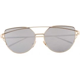 Cat Eye Cats Eye Sunglasses Ladies Women Vintage Metal Frame Celebrity Mirrored Lens - Gold - CF198CND5Z3 $11.10