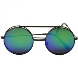 Round Metal Round Retro Boho Transparent Colored Mirrored Steampunk Flip Up Glasses Sunglasses - Black - Midnight Green - C31...