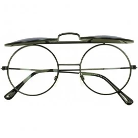 Round Metal Round Retro Boho Transparent Colored Mirrored Steampunk Flip Up Glasses Sunglasses - Black - Midnight Green - C31...