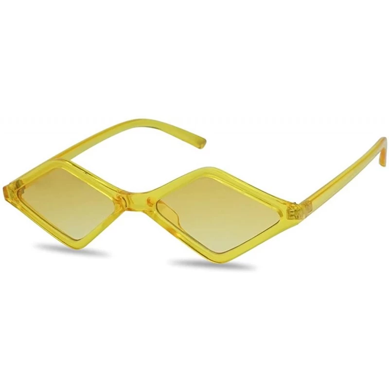 Cat Eye Colorful Translucent Geometric Diamond Shape Small Vintage Sunglasses Colored Frame and Lens - Crystal Yellow - C018G...
