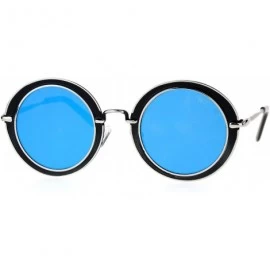 Round Womens Sunglasses Round Metal Flat Frame & Flat Lens UV 400 - Black Silver (Blue Mirror) - CX18958CZYU $13.67
