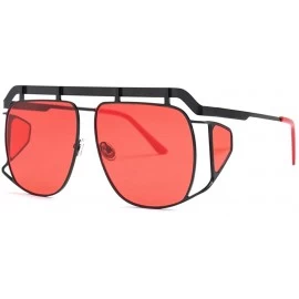 Oversized Oversized Shield Sunglasses Men Vintage Metal Punk Female Sun Glasses Square - Black With Red - CF18KX9INT4 $20.71