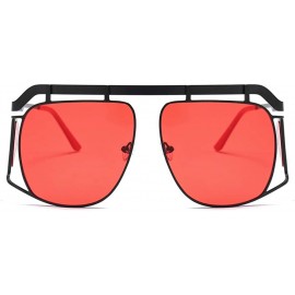 Oversized Oversized Shield Sunglasses Men Vintage Metal Punk Female Sun Glasses Square - Black With Red - CF18KX9INT4 $13.18