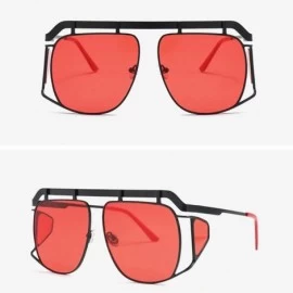 Oversized Oversized Shield Sunglasses Men Vintage Metal Punk Female Sun Glasses Square - Black With Red - CF18KX9INT4 $13.18