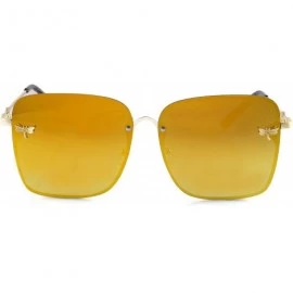 Round Dragonfly Accent Oversize Square Inner Rim Flat Lens Sunglasses A235 - Yellow Rv - CC18IA5875G $12.91