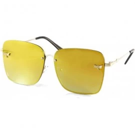 Round Dragonfly Accent Oversize Square Inner Rim Flat Lens Sunglasses A235 - Yellow Rv - CC18IA5875G $12.91