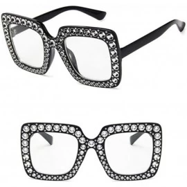 Square Women Fashion Square Frame Rhinestone Decor Sunglasses - Black White - CJ1900EO36S $16.96