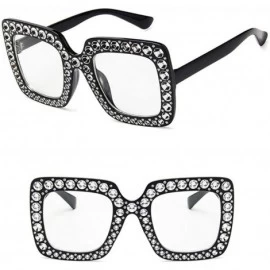 Square Women Fashion Square Frame Rhinestone Decor Sunglasses - Black White - CJ1900EO36S $35.33