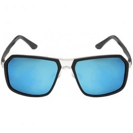 Rectangular Young Man Cool Sunglasses Big Metal Frame Mirrored Lens FBI Style - Black/Blue - CS11ZBUGG8L $14.25