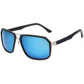 Rectangular Young Man Cool Sunglasses Big Metal Frame Mirrored Lens FBI Style - Black/Blue - CS11ZBUGG8L $14.25