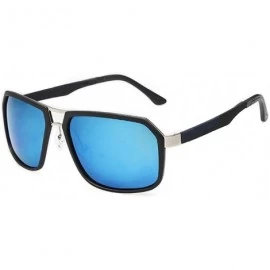 Rectangular Young Man Cool Sunglasses Big Metal Frame Mirrored Lens FBI Style - Black/Blue - CS11ZBUGG8L $14.25