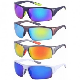 Semi-rimless Men's Half Frame Sports Sunglasses W/Color Mirrored Lens 570076AM-REV - Matte Black - C6126ZN199D $10.79