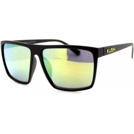Square KUSH Sunglasses Matte Black Square Frame Multicolor Mirror Lens Unisex - Black Yellow - CQ1804H7YN7 $20.87