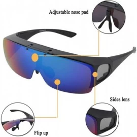 Wrap Fit Over Polarized Sunglasses Flip Up Lens for Men and Women - Black - CE18XK3LI0Y $17.91