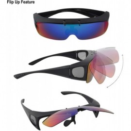 Wrap Fit Over Polarized Sunglasses Flip Up Lens for Men and Women - Black - CE18XK3LI0Y $17.91